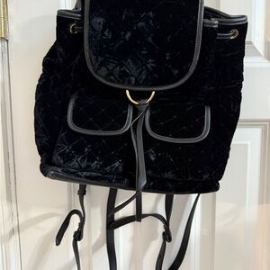 Luxurious Black Velvet Backpack approximately 13x12 with 2 front snap pockets
